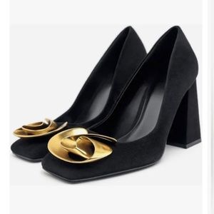 Zara Black Heels with Gold Accent